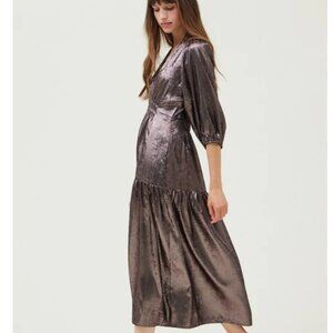 Grade & Gather - Smocked Waist Metallic Midi Dress - Espresso 